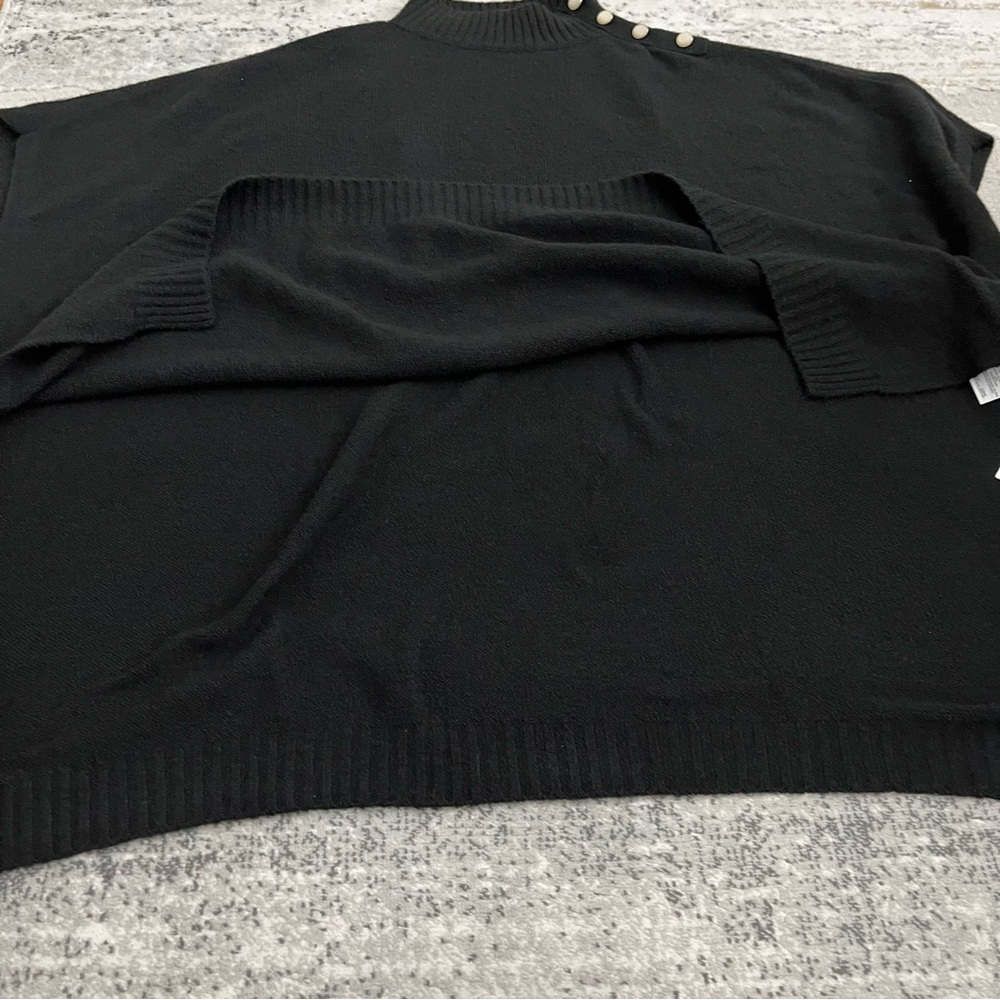🆕 J.Crew black mockneck with button detail poncho sweater with slit hems - Picture 5 of 12